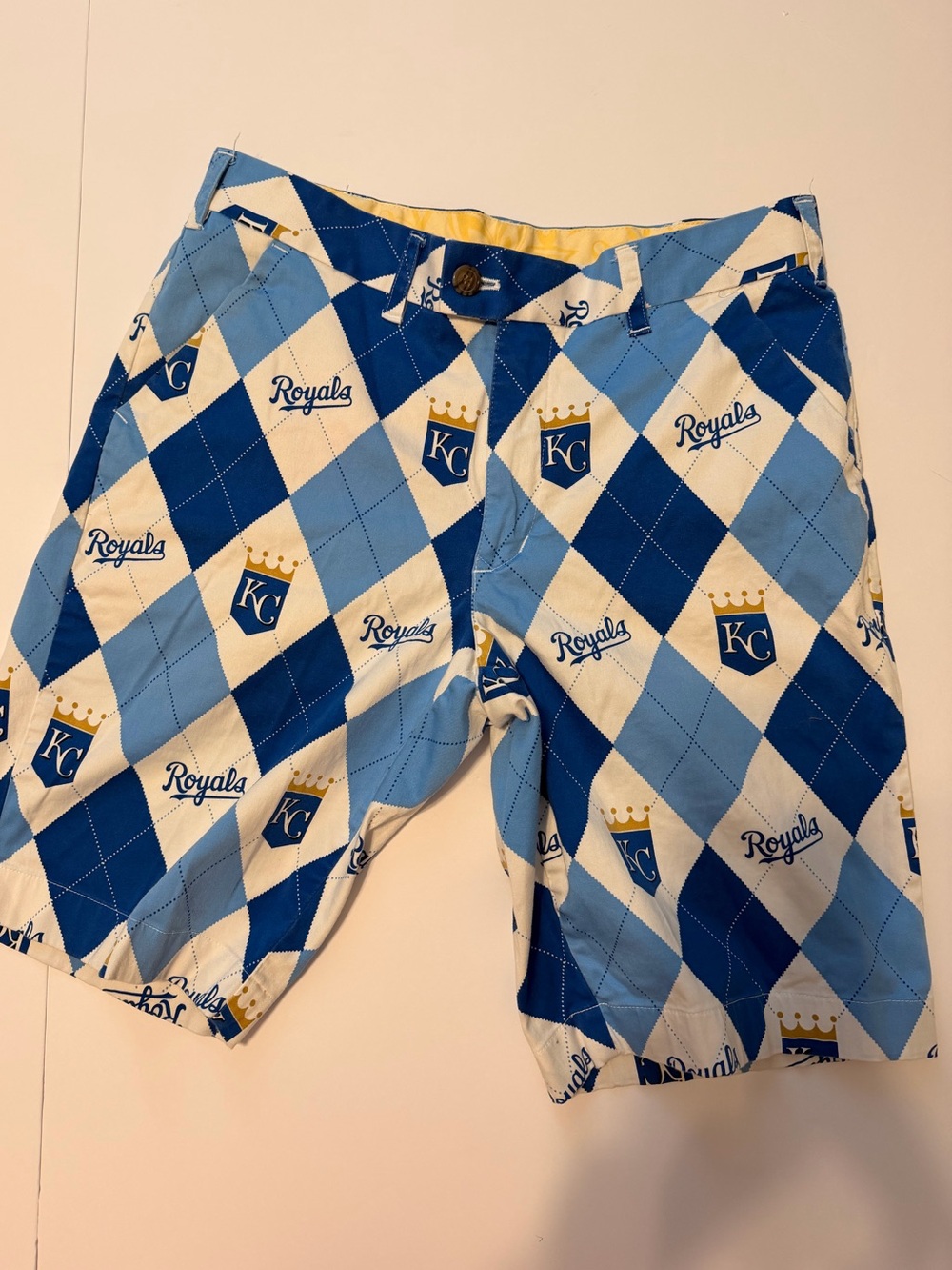 Loudmouth KC Royals Argyle Pattern Men’s Shorts - Blue/White Golf 32 John Daly